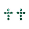 Thumbnail Image 2 of Lab-Created Emerald Bubbles Cross Stud Earrings in Sterling Silver