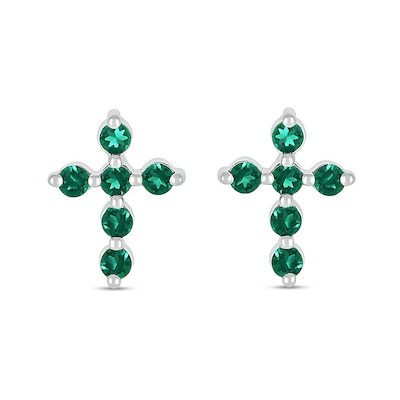 Lab-Created Emerald Bubbles Cross Stud Earrings in Sterling Silver