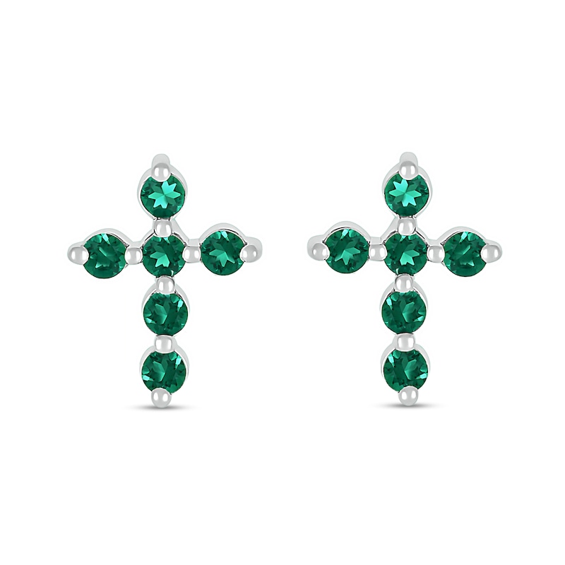 Lab-Created Emerald Bubbles Cross Stud Earrings in Sterling Silver