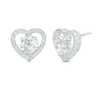 White Lab-Created Sapphire Heart Stud Earrings in Sterling Silver