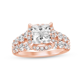 2.95 CT. T.W. Quad Princess-Cut Diamond Frame Double Row Engagement Ring in 14K Rose Gold