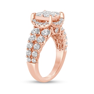 2.95 CT. T.W. Quad Princess-Cut Diamond Frame Double Row Engagement Ring in 14K Rose Gold