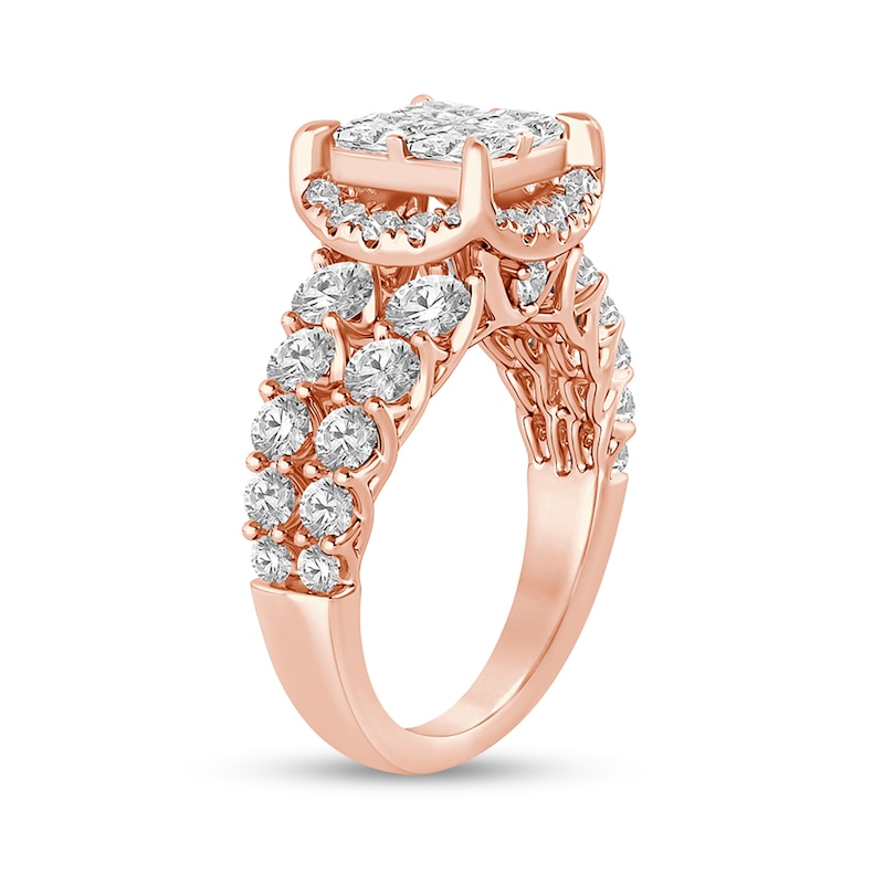 2.95 CT. T.W. Quad Princess-Cut Diamond Frame Double Row Engagement Ring in 14K Rose Gold