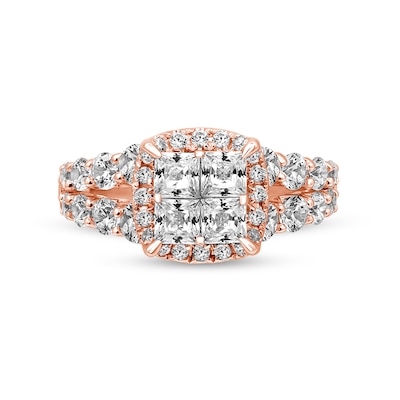 2.95 CT. T.W. Quad Princess-Cut Diamond Frame Double Row Engagement Ring in 14K Rose Gold