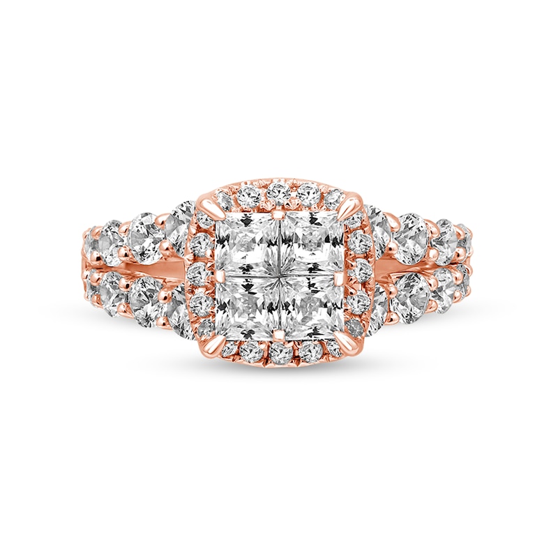 2.95 CT. T.W. Quad Princess-Cut Diamond Frame Double Row Engagement Ring in 14K Rose Gold