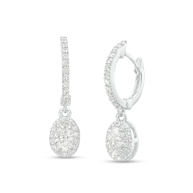 0.75 CT. T.W. Certified Canadian Oval Diamond Frame Drop Earrings in 14K White Gold (I/I2)|Peoples Jewellers