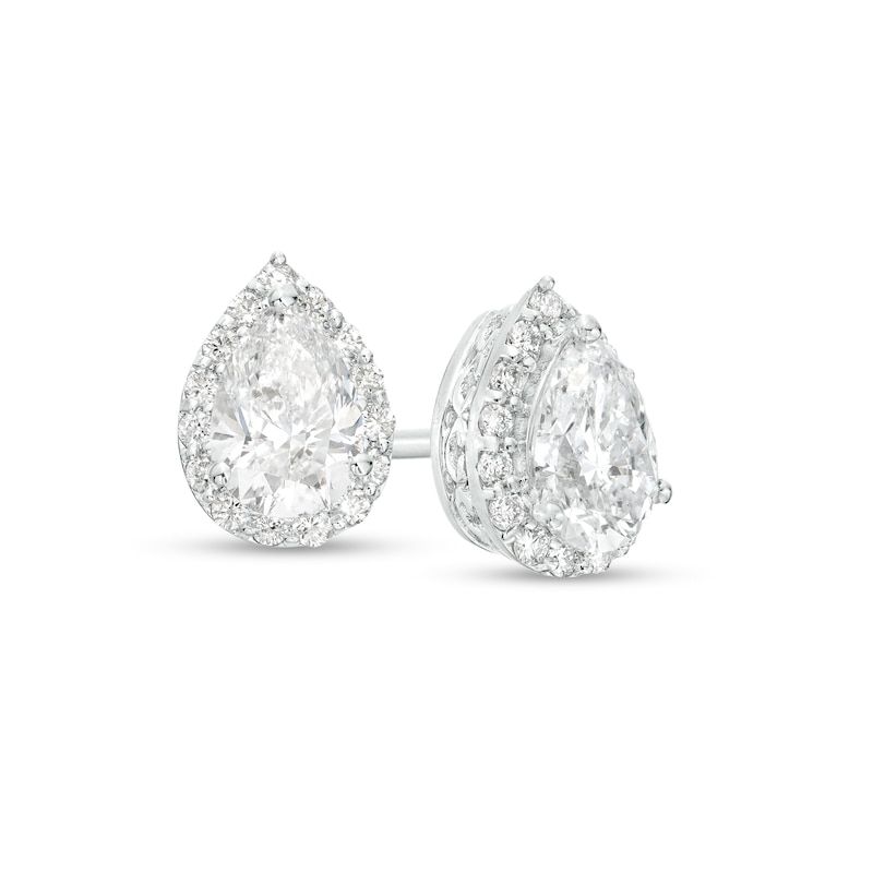 0.75 CT. T.W. Certified Canadian Pear-Shaped Diamond Frame Stud Earrings in 14K White Gold (I/I2)|Peoples Jewellers