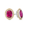 Thumbnail Image 0 of Oval-Shaped Lab-Created Ruby Solitaire Rope-Textured Frame Stud Earrings in Sterling Silver and 10K Gold