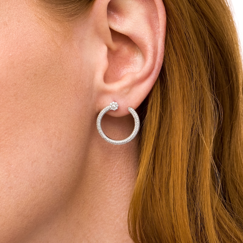 0.50 CT. T.W. Diamond Front-Facing Hoop Earrings in 10K White Gold|Peoples Jewellers