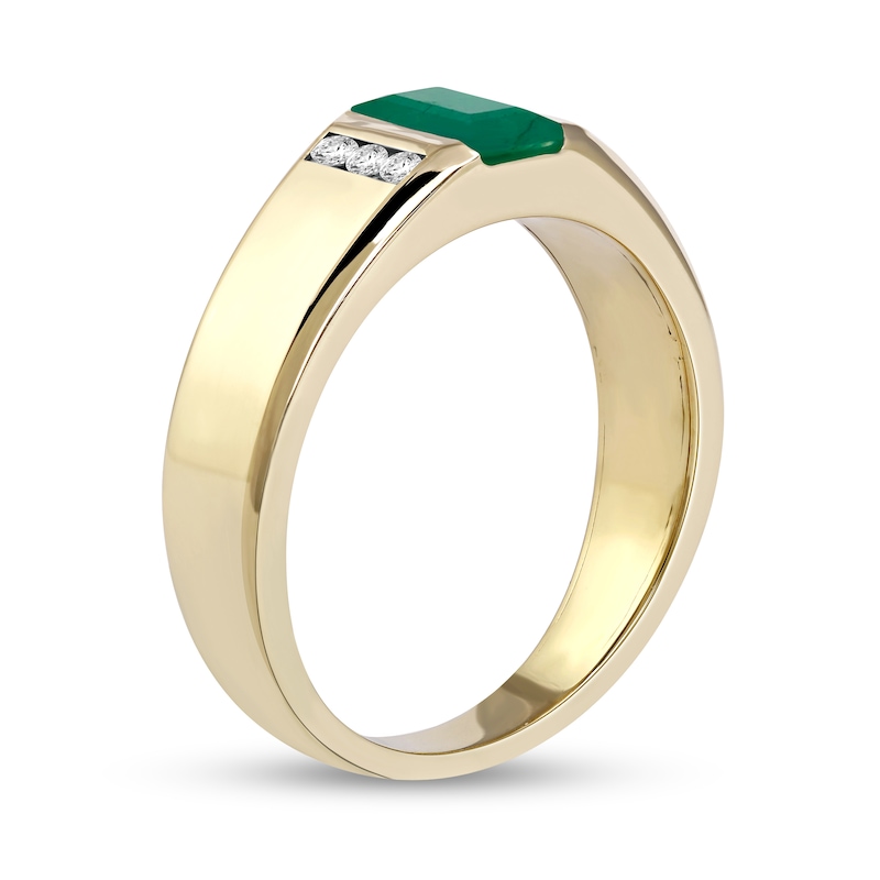 Men's Emerald-Cut Emerald and 0.12 CT. T.W. Diamond Octagonal Frame Tri ...