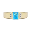 Thumbnail Image 2 of Men's Emerald-Cut Swiss Blue Topaz and 0.12 CT. T.W. Diamond Trio Wedding Band in 10K Gold