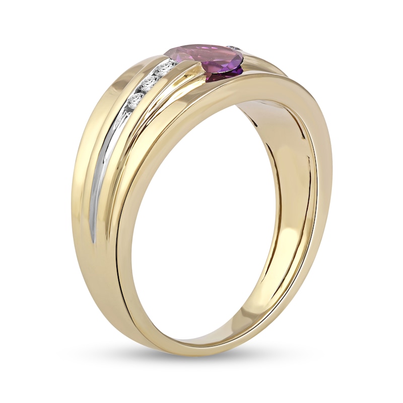 Men's Oval Amethyst and 0.15 CT. T.W. Diamond Tri-Sides Grooved Band in 10K Two-Tone Gold|Peoples Jewellers