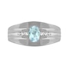 Men's Oval Aquamarine and 0.15 CT. T.W. Diamond Tri-Sides Grooved Band in 10K White Gold