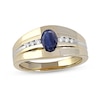 Thumbnail Image 1 of Men's Oval Blue Sapphire and 0.15 CT. T.W. Diamond Tri-Sides Grooved Band in 10K Two-Tone Gold