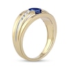 Men's Oval Blue Sapphire and 0.15 CT. T.W. Diamond Tri-Sides Grooved Band in 10K Two-Tone Gold