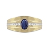 Thumbnail Image 3 of Men's Oval Blue Sapphire and 0.15 CT. T.W. Diamond Tri-Sides Grooved Band in 10K Two-Tone Gold