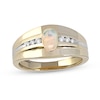 Thumbnail Image 0 of Men's Oval Opal and 0.15 CT. T.W. Diamond Tri-Sides Grooved Band in 10K Two-Tone Gold