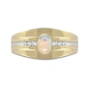 Men's Oval Opal and 0.15 CT. T.W. Diamond Tri-Sides Grooved Band in 10K Two-Tone Gold