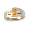 Thumbnail Image 0 of Men's Oval Madeira Citrine and 0.15 CT. T.W. Diamond Tri-Sides Grooved Band in 10K Two-Tone Gold