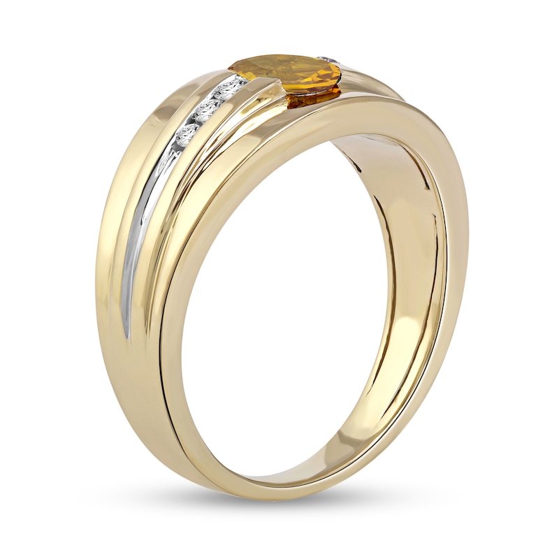 Men's Oval Madeira Citrine and 0.15 CT. T.W. Diamond Tri-Sides Grooved Band in 10K Two-Tone Gold