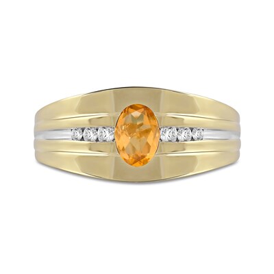 Men's Oval Madeira Citrine and 0.15 CT. T.W. Diamond Tri-Sides Grooved Band in 10K Two-Tone Gold