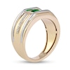 Men's 5.0mm Emerald and 0.12 CT. T.W. Diamond Side Accent Flat-Top Grooved Band in 10K Two-Tone Gold