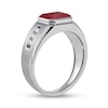 Men's Sideways Octagonal Lab-Created Garnet and White Lab-Created Sapphire Tri-Sides Channel Band in Sterling Silver