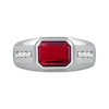 Men's Sideways Octagonal Lab-Created Garnet and White Lab-Created Sapphire Tri-Sides Channel Band in Sterling Silver