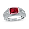 Men's Sideways Octagonal Lab-Created Ruby and White Lab-Created Sapphire Tri-Sides Channel Band in Sterling Silver