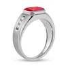 Men's Sideways Octagonal Lab-Created Ruby and White Lab-Created Sapphire Tri-Sides Channel Band in Sterling Silver