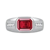 Men's Sideways Octagonal Lab-Created Ruby and White Lab-Created Sapphire Tri-Sides Channel Band in Sterling Silver