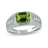 Thumbnail Image 0 of Men's Sideways Octagonal Peridot and White Lab-Created Sapphire Tri-Sides Channel Band in Sterling Silver