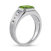 Thumbnail Image 1 of Men's Sideways Octagonal Peridot and White Lab-Created Sapphire Tri-Sides Channel Band in Sterling Silver