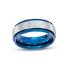 Thumbnail Image 0 of Men's 8.0mm Satin Stepped Edge Wedding Band in Stainless Steel and Blue Ion-Plate - Size 10