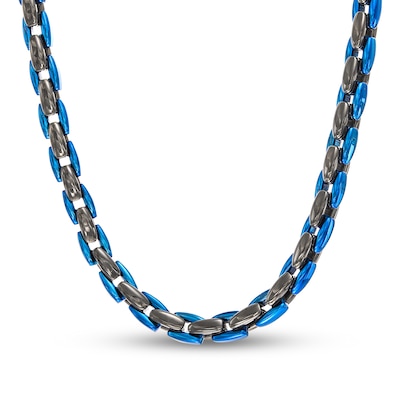 Men's 6.0mm Link Chain Necklace in Solid Stainless Steel  with Black and Blue Ion-Plate - 24"