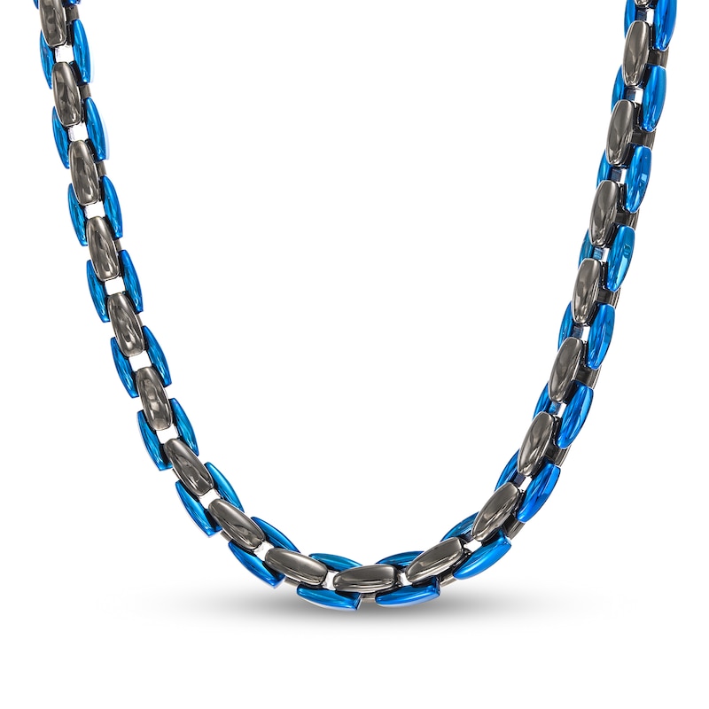 Men's 6.0mm Link Chain Necklace in Solid Stainless Steel  with Black and Blue Ion-Plate - 24"|Peoples Jewellers
