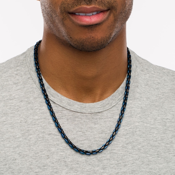 Men's 6.0mm Link Chain Necklace in Solid Stainless Steel  with Black and Blue Ion-Plate - 24"