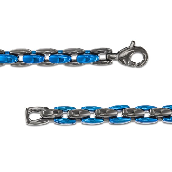 Men's 6.0mm Link Chain Necklace in Solid Stainless Steel  with Black and Blue Ion-Plate - 24"