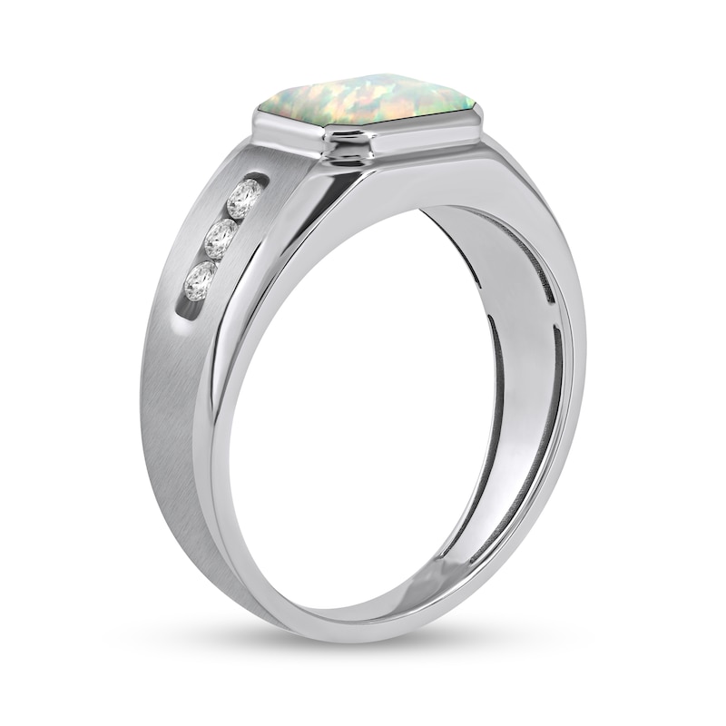 Men's Sideways Octagonal Lab-Created Opal and White Lab-Created Sapphire Tri-Sides Channel Band in Sterling Silver|Peoples Jewellers
