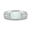 Men's Sideways Octagonal Lab-Created Opal and White Lab-Created Sapphire Tri-Sides Channel Band in Sterling Silver