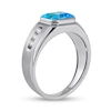 Thumbnail Image 2 of Men's Sideways Octagonal Swiss Blue Topaz and White Lab-Created Sapphire Tri-Sides Channel Band in Sterling Silver