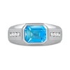 Men's Sideways Octagonal Swiss Blue Topaz and White Lab-Created Sapphire Tri-Sides Channel Band in Sterling Silver