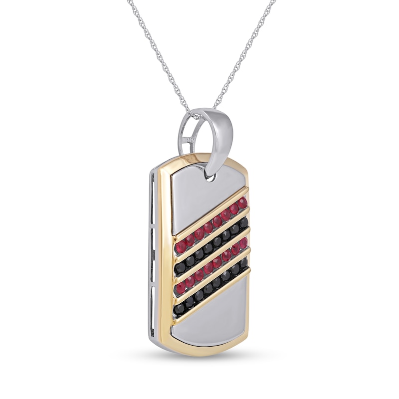 Men's Ruby and Black Sapphire Alternating Slant Four Row Dog Tag Pendant in Sterling Silver and 10K Gold – 22"|Peoples Jewellers