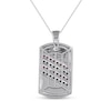 Thumbnail Image 2 of Men's Ruby and Black Sapphire Alternating Slant Four Row Dog Tag Pendant in Sterling Silver and 10K Gold – 22"