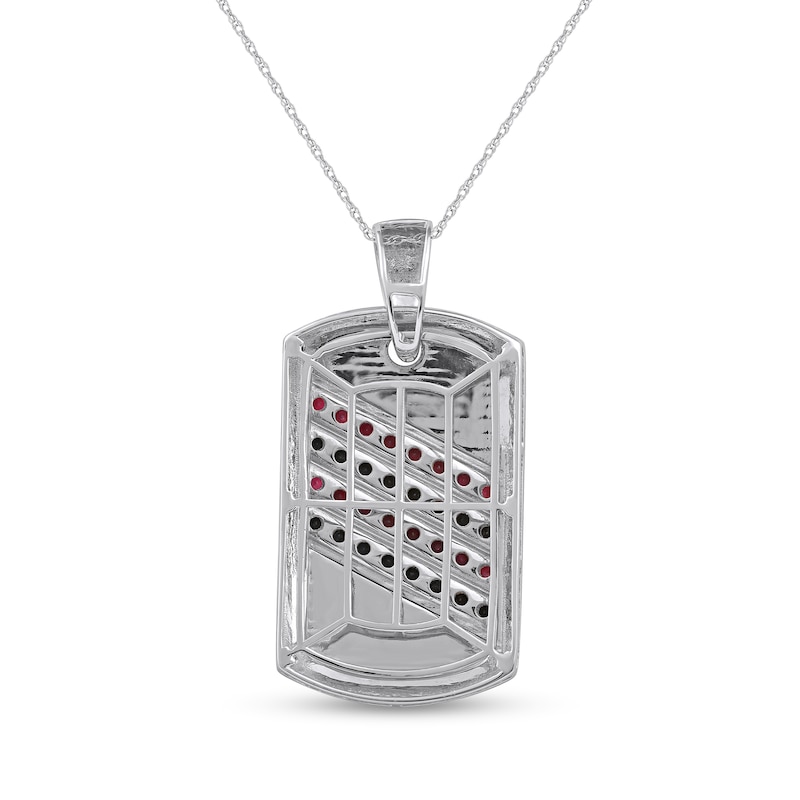 Men's Ruby and Black Sapphire Alternating Slant Four Row Dog Tag Pendant in Sterling Silver and 10K Gold – 22"