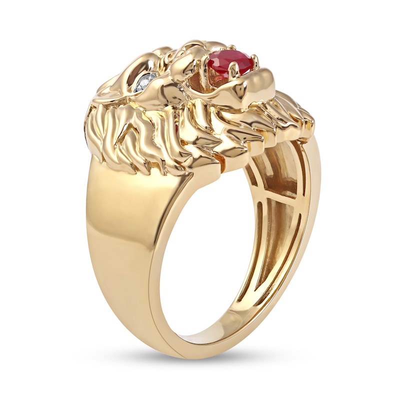 Men's 4.0mm Ruby and Diamond Accent Lion Head Ring in 10K Gold|Peoples Jewellers