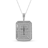 Thumbnail Image 2 of Men's Baguette Blue and White Lab-Created Sapphire Octagonal Frame Cross Dog Tag Pendant in Sterling Silver - 22"