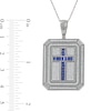 Thumbnail Image 3 of Men's Baguette Blue and White Lab-Created Sapphire Octagonal Frame Cross Dog Tag Pendant in Sterling Silver - 22"
