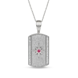 Men's Lab-Created Ruby and White Lab-Created Sapphire Border Eight-Point Star Dog Tag Pendant in Sterling Silver - 22&quot;