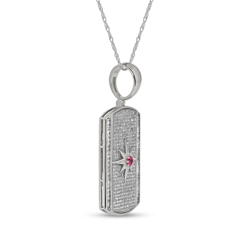 Men's Lab-Created Ruby and White Lab-Created Sapphire Border Eight-Point Star Dog Tag Pendant in Sterling Silver - 22"|Peoples Jewellers